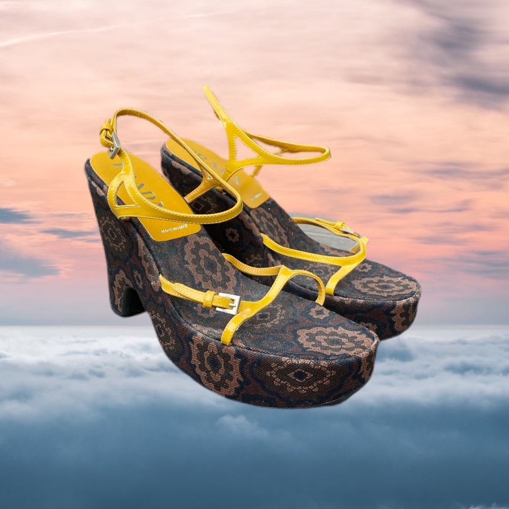 Prada vintage paisley floral wedge sandal
